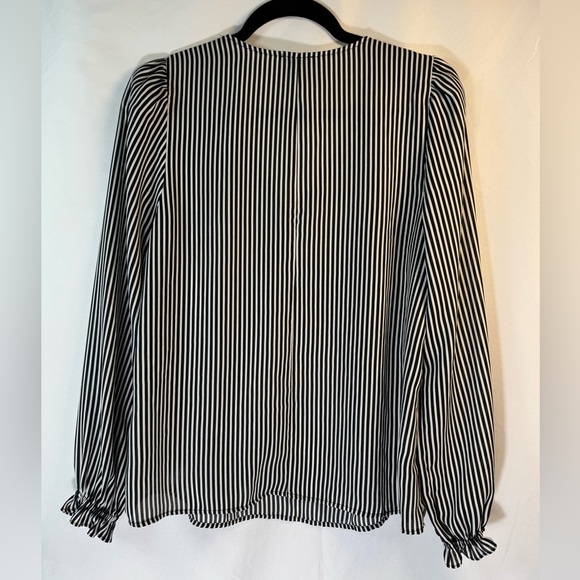 Ann Taylor Factory Long Sleeve V-Neck Black & White Striped Blouse 6 - Picture 5 of 8